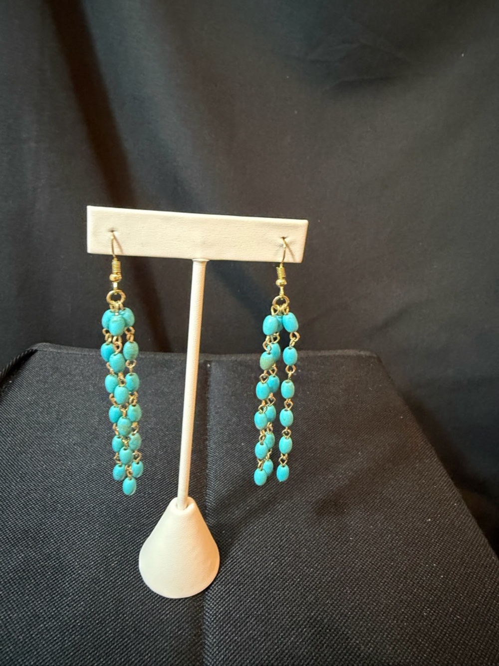 Plunder Turquoise Beaded Cascade Earrings with Gold Accents